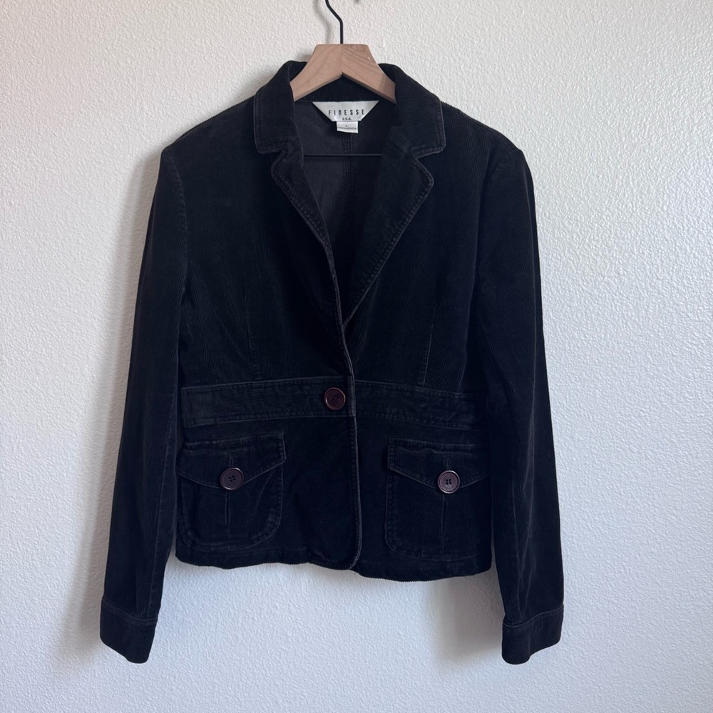 Y2K Women's Vintage Black Corduroy Blazer Size L